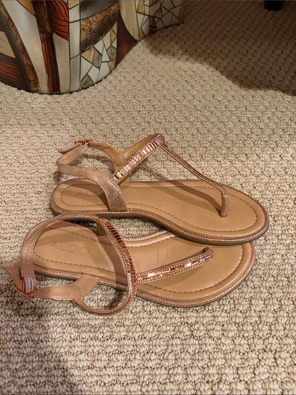 ALDO Rose Gold Beaded T-Strap Sandals